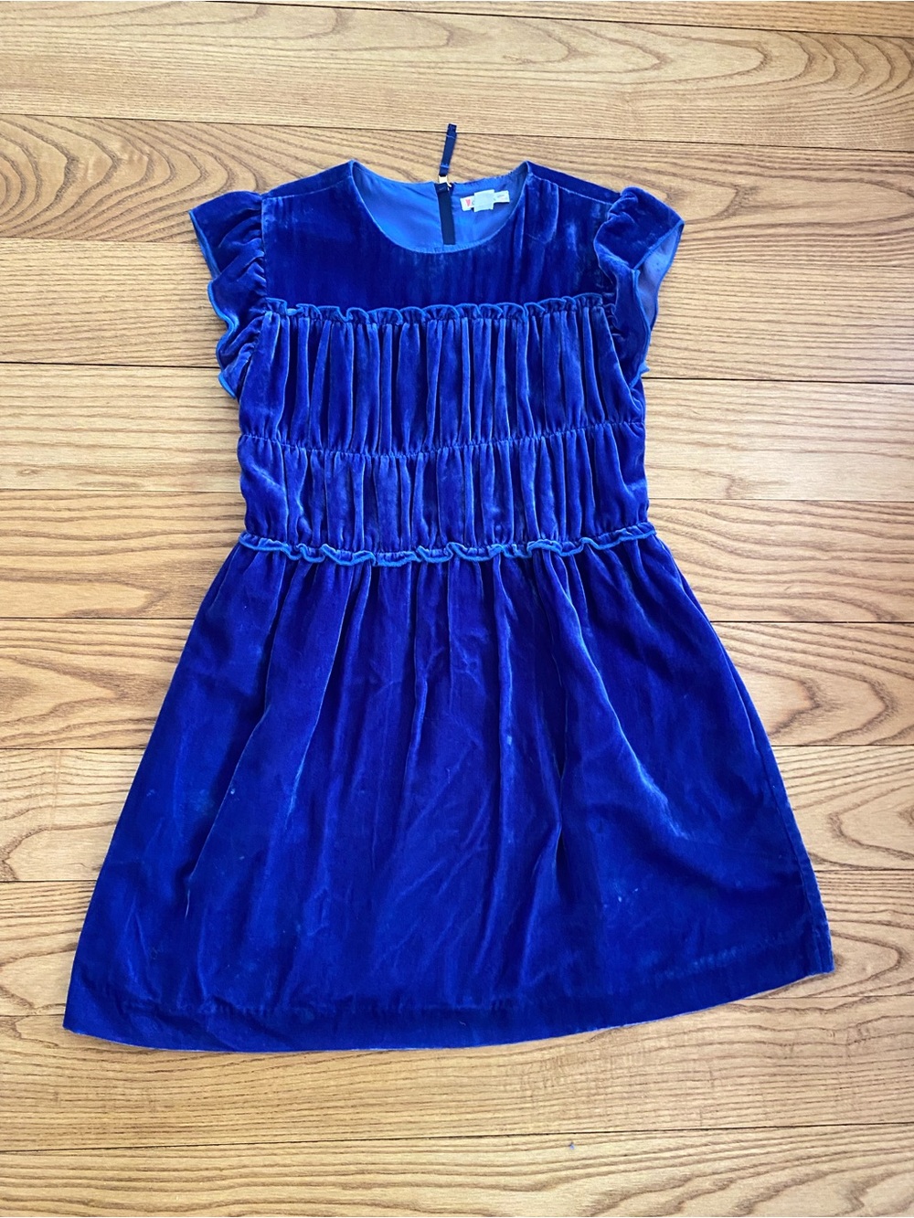 Crewcuts Girls Blue Velvet Ruffled Dress